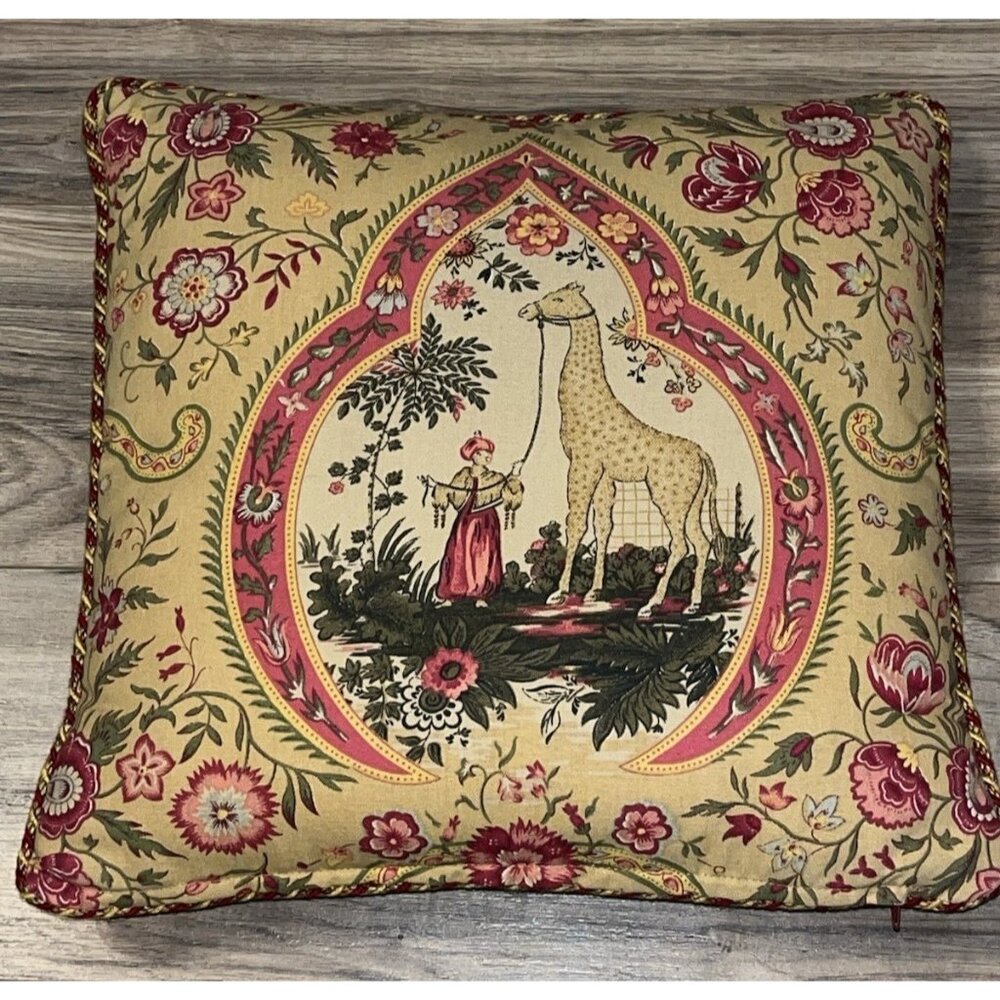Zarafa Giraffe Accent Pillow RARE Vintage French Country Double Sided Red Yellow